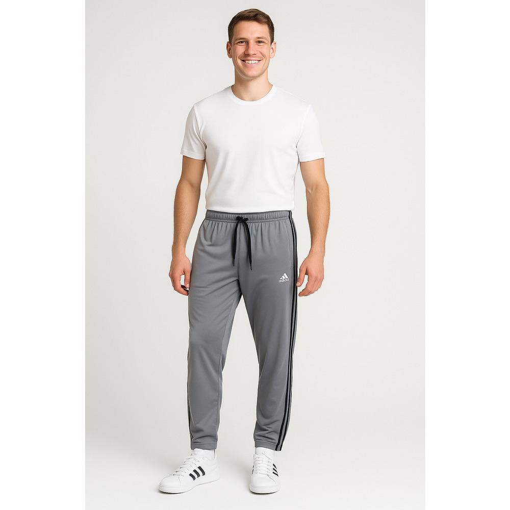 Adidas Men’s Training Pants L Gray Black Stripes 100% Polyester Athletic Joggers
